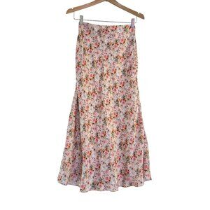 Markarian Womens Floral Pink & Ivory Multi 100% Silk Zip Maxi Skirt Size 2